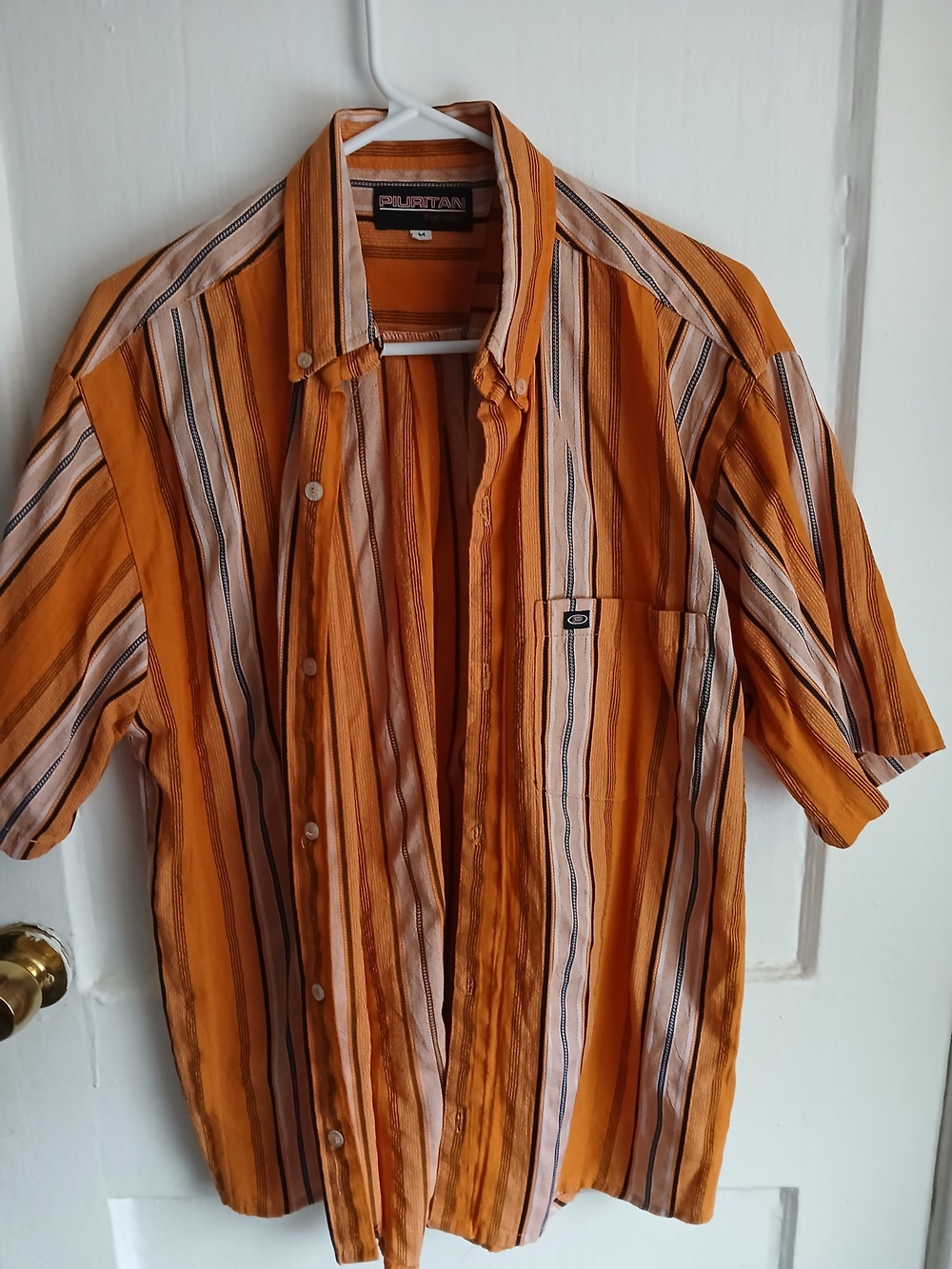Puritan Orange Striped Short-Sleeve Button-Up Shirt